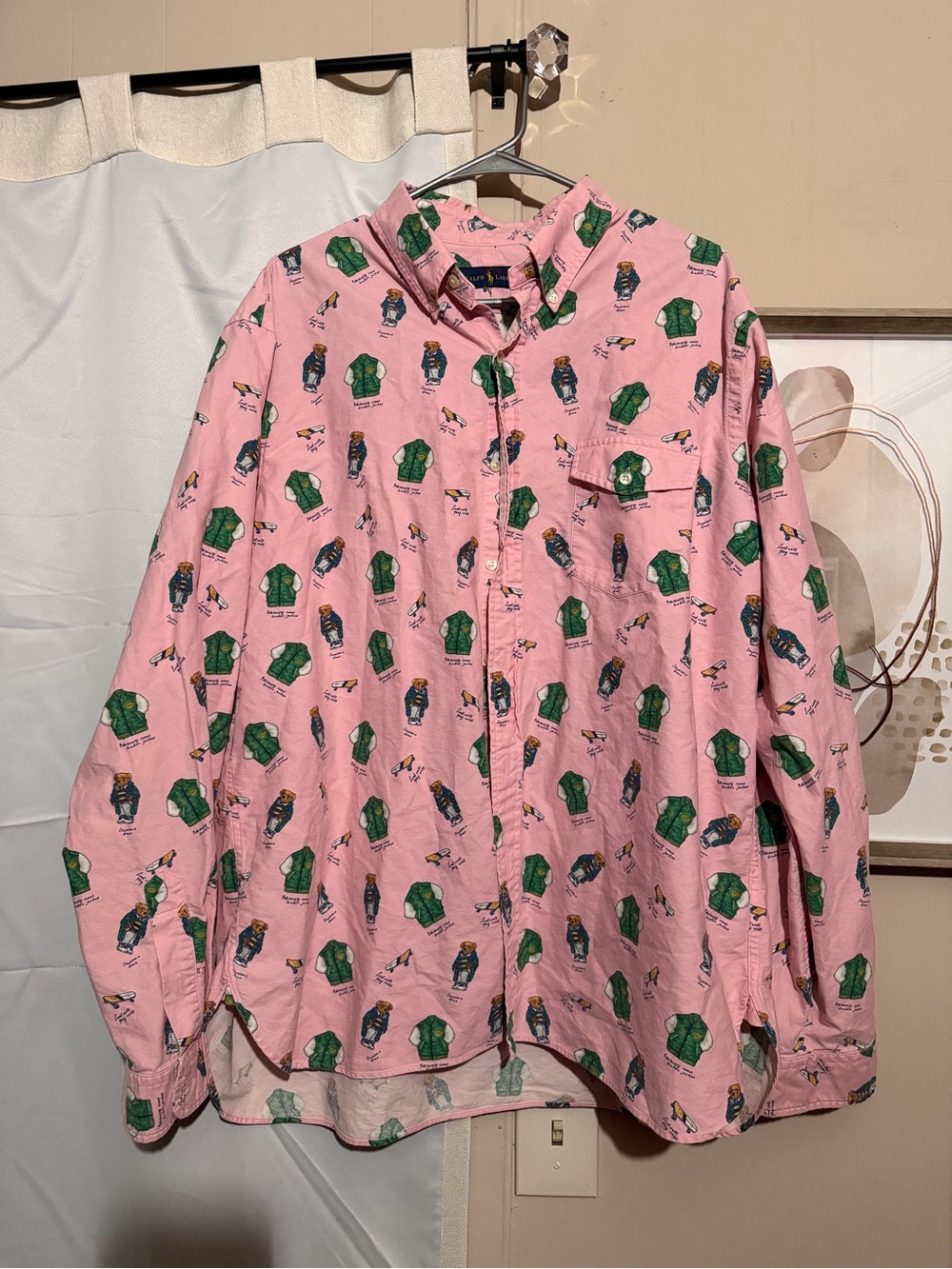 Ralph Lauren Pink Button-Down Shirt with Green and Navy Prints